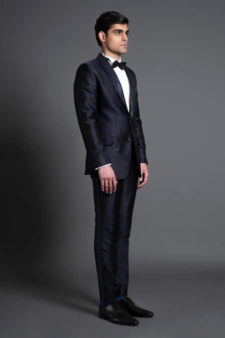 Shop_Raghavendra Rathore Jodhpur_Blue Silk, Brocade Embroidery Floral Pant _Online_at_Aza_Fashions