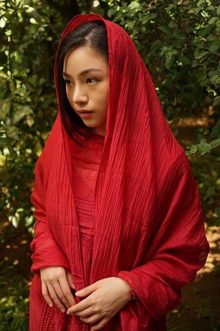 Buy_Baju_Purple Chanderi Cotton, Silk Lace Round Neck Embroidered And Paneled Tunic_Online_at_Aza_Fashions