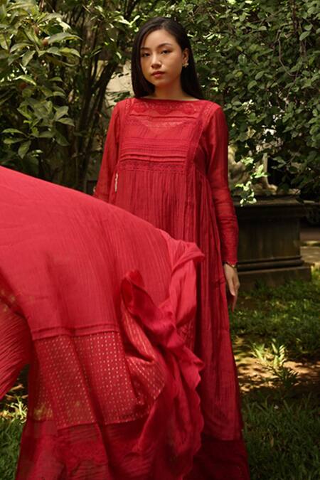 Baju_Chanderi Cotton Silk Embroidered And Paneled Dupatta_Online_at_Aza_Fashions