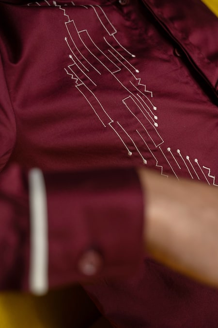 Varun Chakkilam_Maroon Cotton Piping Mahogany Punch Conquer Shirt _Online_at_Aza_Fashions