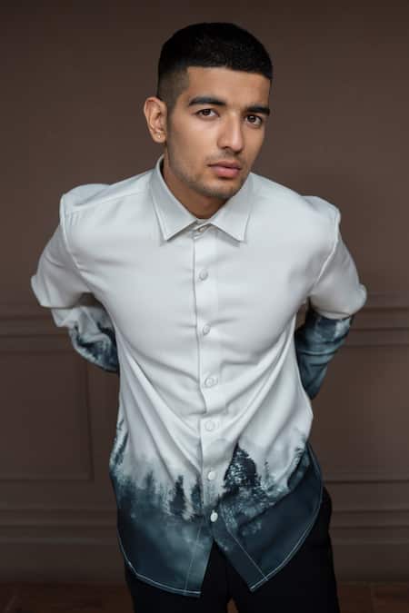 Varun Chakkilam_Ivory Cotton Forest Pattern Midnight Shirt _Online_at_Aza_Fashions