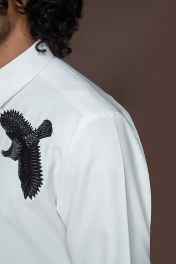 Varun Chakkilam_White Cotton Glass Beads, Stones Wintertide Sorbet Shirt _Online_at_Aza_Fashions