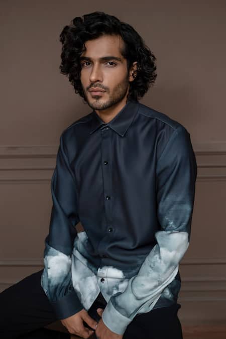 Varun Chakkilam_Black Cotton Cloud Pattern Afterhours Smog Shirt _Online_at_Aza_Fashions