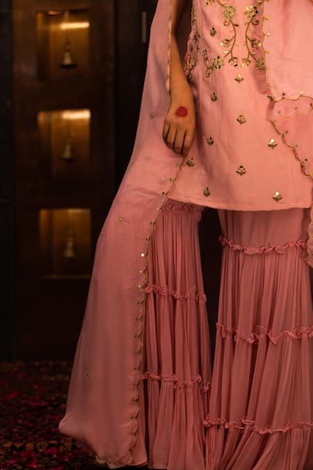 Vana Ethnics Pink Organza, Georgette, Satin, Viscose Floral, Embellished Top Sharara Set at Aza Fashions Vana Ethnics_Pink Organza, Georgette, Satin, Viscose Floral, Embellished Top Sharara Set _at_Aza_Fashions