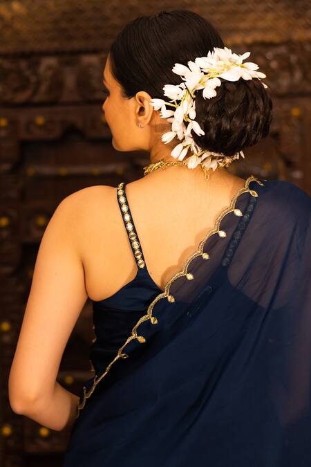 Shop_Vana Ethnics_Blue Organza, Georgette, Satin, Viscose Floral, Embellished Top Sharara Set _Online_at_Aza_Fashions