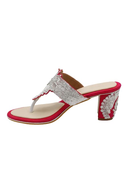 Shop_Veruschka By Payal Kothari_Pink Zardozi And Pitta Veena Embroidered Heels _Online_at_Aza_Fashions