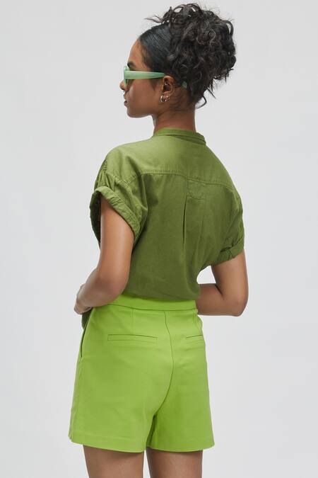 Terra Luna Green 100% Organic Handloom Cotton Spread Collar Tie-up Shirt 2