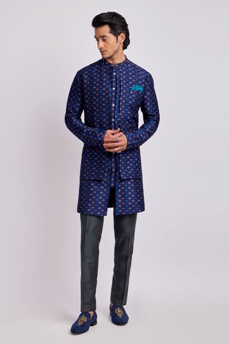Bubber Couture Blue Silk Viktor Liberty Print Kurta Set at Aza Fashions Bubber Couture_Blue Silk Viktor Liberty Print Kurta Set _at_Aza_Fashions