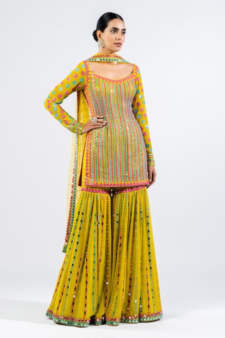 Vvani By Vani Vats Mirror Work Kurta Sharara Set 