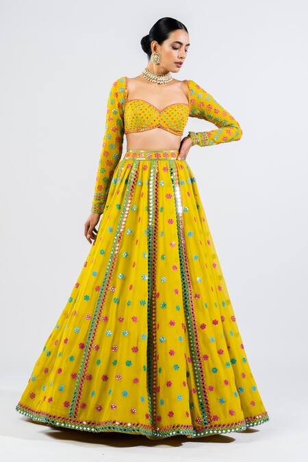 Vvani By Vani Vats Green Georgette, Satin Mirrors, Embroidery Floral Pattern Lehenga Set Online at Aza Fashions Vvani By Vani Vats_Green Georgette, Satin Mirrors, Embroidery Floral Pattern Lehenga Set _Online_at_Aza_Fashions