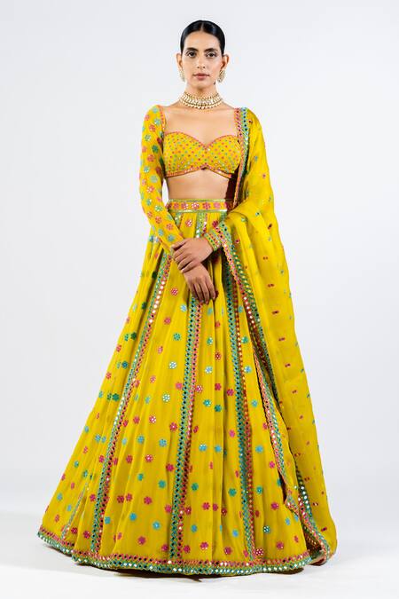 Buy Vvani By Vani Vats Green Georgette, Satin Mirrors, Embroidery Floral Pattern Lehenga Set Online at Aza Fashions Buy_Vvani By Vani Vats_Green Georgette, Satin Mirrors, Embroidery Floral Pattern Lehenga Set _Online_at_Aza_Fashions