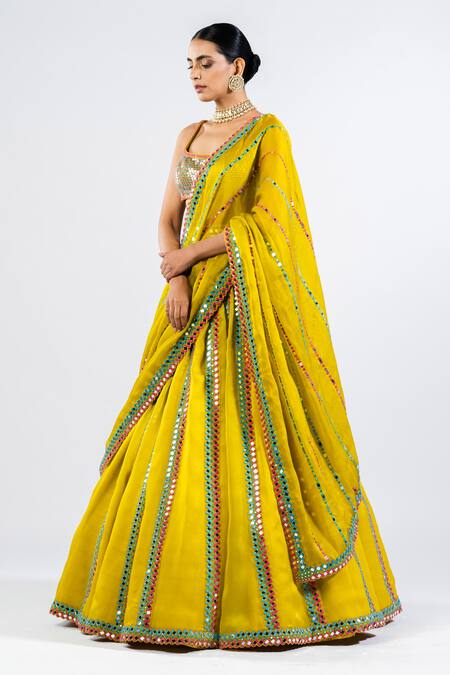 Buy Vvani By Vani Vats Green Georgette, Satin, Organza Sequins Square Neck Stripe Pattern Lehenga Set Online at Aza Fashions Buy_Vvani By Vani Vats_Green Georgette, Satin, Organza Sequins Square Neck Stripe Pattern Lehenga Set _Online_at_Aza_Fashions