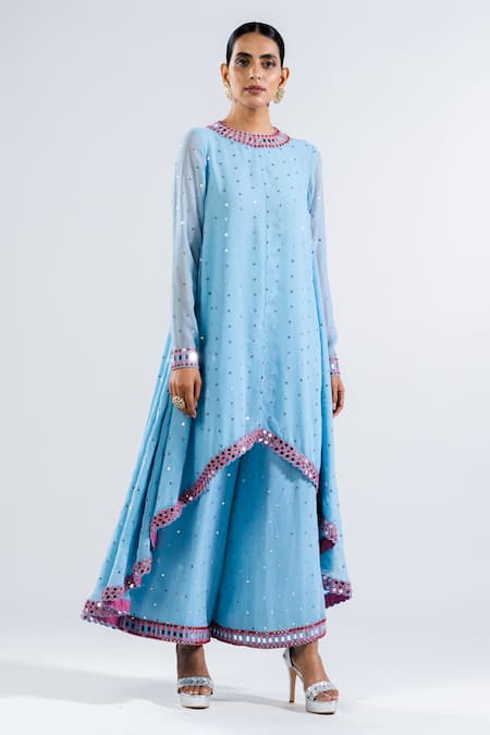 Vvani By Vani Vats High Low Hem Embroidered Kurta & Palazzo Set 