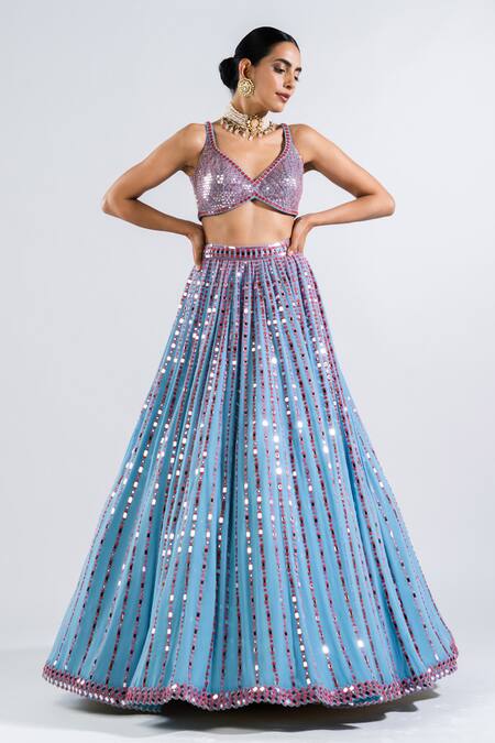 Buy Vvani By Vani Vats Blue Georgette, Satin, Organza Sequins, Mirrors, Embroidery Ice Lehenga Set Online at Aza Fashions Buy_Vvani By Vani Vats_Blue Georgette, Satin, Organza Sequins, Mirrors, Embroidery Ice Lehenga Set _Online_at_Aza_Fashions