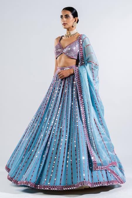 Buy Excellent Sky Blue Thread Embroidered Georgette Wedding Wear Lehenga  Choli Online At Ethnic Plus
