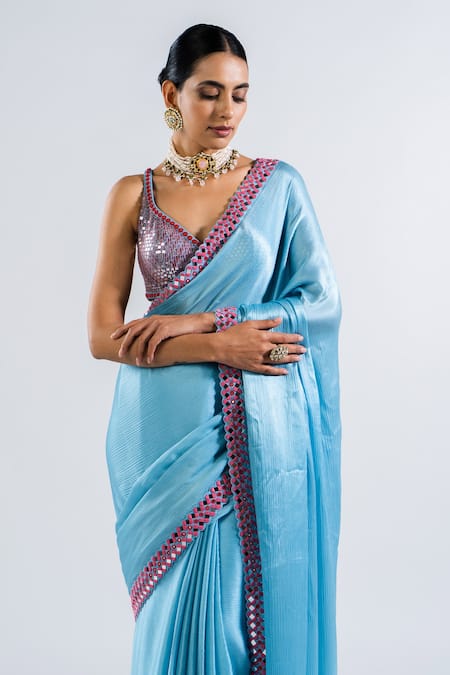 Sky Blue Saree Weaved With Silver Zari Banarasi Beautiful Zari Work In –  garment villa