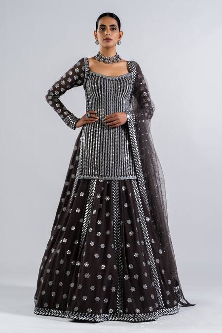 Light Grey Crepe Fabric Heavy Work Lehenga With Net Dupatta