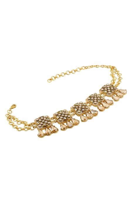 Buy Bblingg Gold Plated Crystals, Pearls Viana Mini Embellished Choker Set Online at Aza Fashions Buy_Bblingg_Gold Plated Crystals, Pearls Viana Mini Embellished Choker Set _Online_at_Aza_Fashions