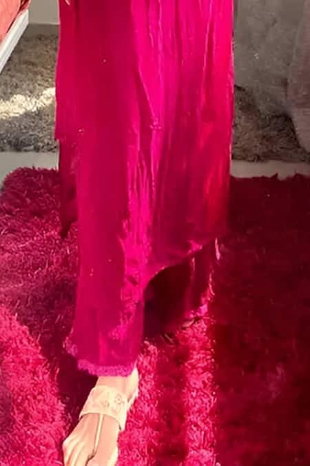 LABEL AISHWARYRIKA_Pink Georgette, Dupatta Chiffon Vibrant Embroidered Straight Kurta Set _Online_at_Aza_Fashions