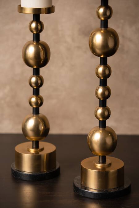 S. G. Home Black Metal And Marble Tall Baller Candle Holder - Set Of 2 Online at Aza Fashions S. G. Home_Black Metal And Marble Tall Baller Candle Holder - Set Of 2_Online_at_Aza_Fashions