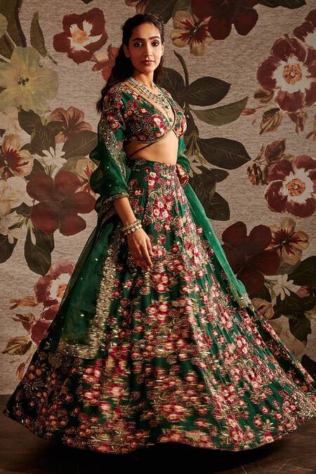 Prints By Radhika Multi Color Dupion Printed Floral V Neck Lehenga Set Online at Aza Fashions Prints By Radhika_Multi Color Dupion Printed Floral V Neck Lehenga Set _Online_at_Aza_Fashions