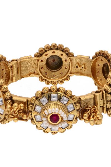 Buy_Curio Cottage_Gold Plated Kundan, Pearls And Ghungroo Drop Bangles_Online_at_Aza_Fashions