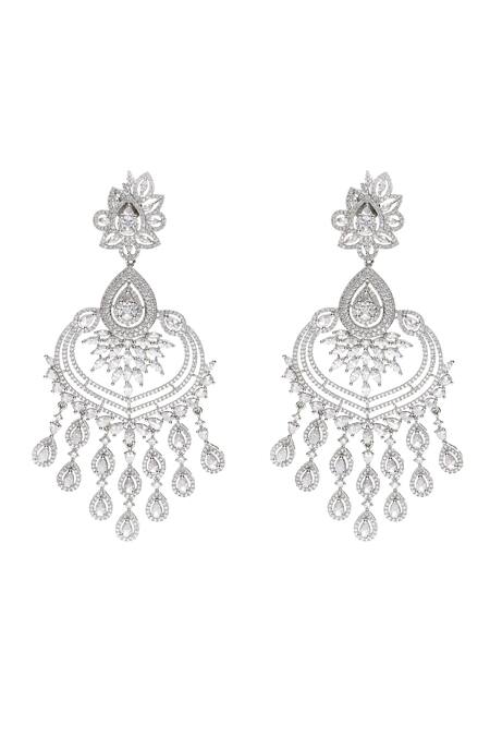 Curio Cottage_White Crystals Cubic Zirconia Diamante Chandbalis _Online_at_Aza_Fashions