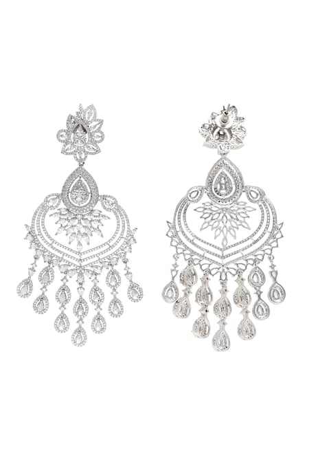 Buy_Curio Cottage_White Crystals Cubic Zirconia Diamante Chandbalis _Online_at_Aza_Fashions