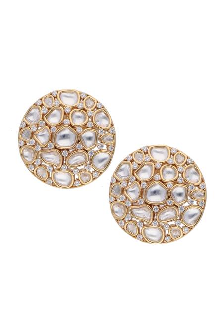Curio Cottage_Gold Plated Semi Precious Kundan Stones Embellished Stud Earrings_Online_at_Aza_Fashions