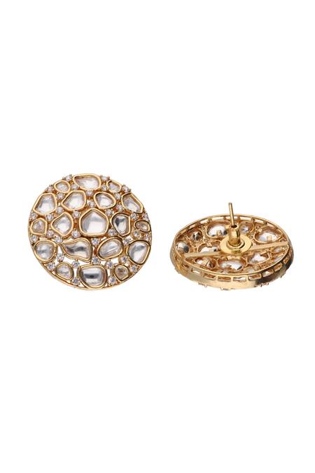Buy_Curio Cottage_Gold Plated Semi Precious Kundan Stones Embellished Stud Earrings_Online_at_Aza_Fashions