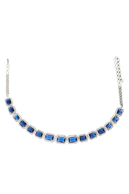 Curio Cottage Blue Cubic Zirconia Diamante Choker Set 3