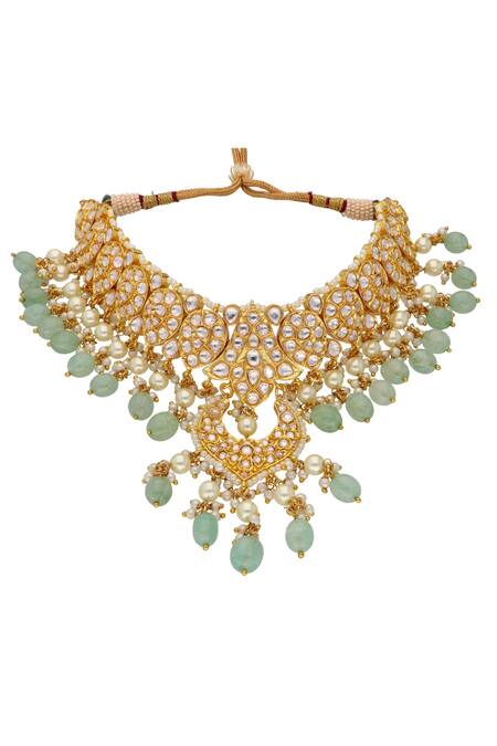 Curio Cottage_Gold Plated Diamonds, Stones Pastel And Kundan Choker Set_Online_at_Aza_Fashions
