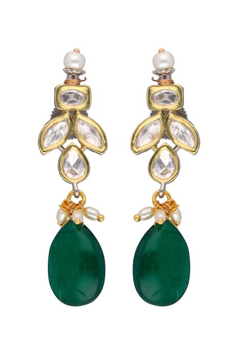 Shop Curio Cottage Green Semi-precious Stones, Pearl And Kundan Embellished Glow Getter Necklace Set Online at Aza Fashions Shop_Curio Cottage_Green Semi-precious Stones, Pearl And Kundan Embellished Glow Getter Necklace Set_Online_at_Aza_Fashions