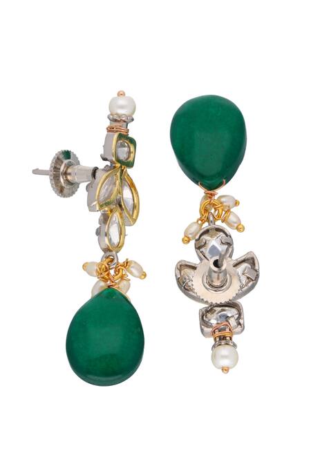 Curio Cottage Green Semi-precious Stones, Pearl And Kundan Embellished Glow Getter Necklace Set at Aza Fashions Curio Cottage_Green Semi-precious Stones, Pearl And Kundan Embellished Glow Getter Necklace Set_at_Aza_Fashions