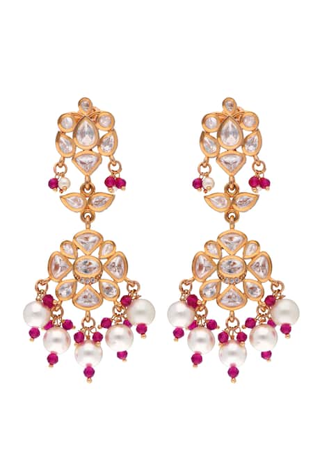 Shop_Curio Cottage_Gold Plated Pearls, Stones Forever Glitter Embellished Choker Necklace Set_Online_at_Aza_Fashions