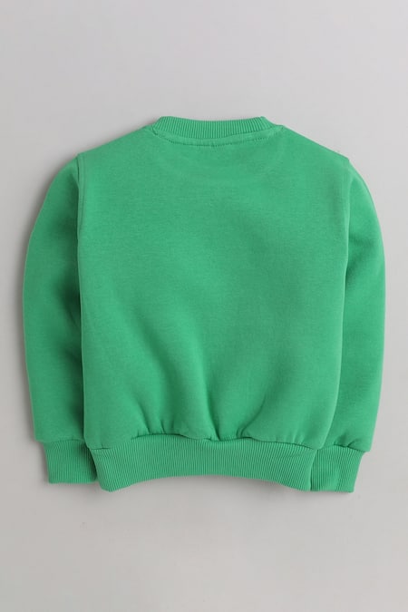 Knitting Doodles_Green Fleece Printed Make A Wish Top And Joggers Set_Online_at_Aza_Fashions