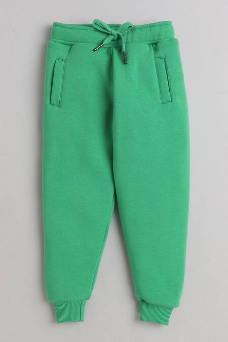 Knitting Doodles_Green Fleece Printed Make A Wish Top And Joggers Set_at_Aza_Fashions