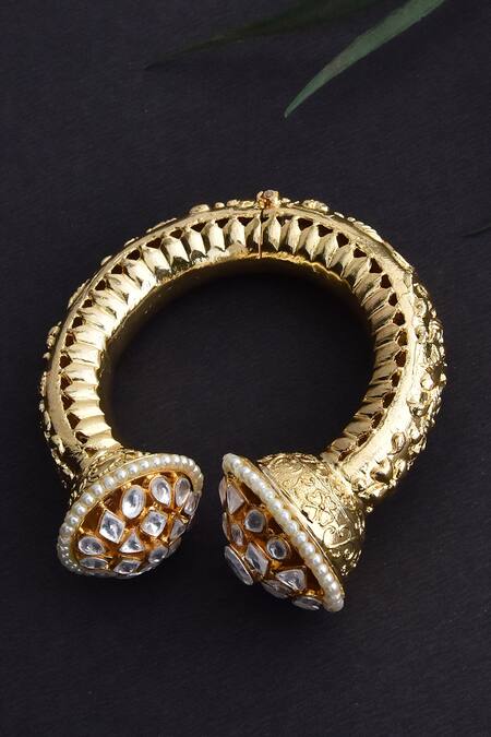 Shop Swabhimann Gold Plated Pearls, Gota Patti Embellished Kada Online at Aza Fashions Shop_Swabhimann_Gold Plated Pearls, Gota Patti Embellished Kada_Online_at_Aza_Fashions