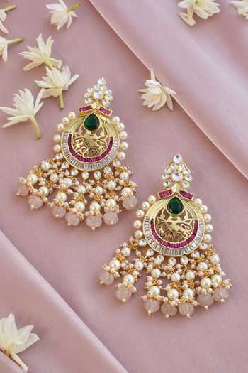 Buy Swabhimann Multi Color Pearls Multicolor Kundan Chandbalis Online at Aza Fashions Buy_Swabhimann_Multi Color Pearls Multicolor Kundan Chandbalis_Online_at_Aza_Fashions