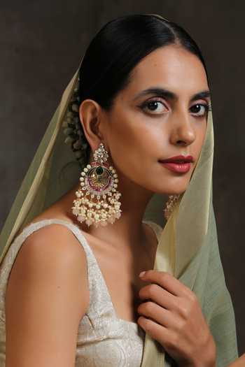 Swabhimann Multi Color Pearls Multicolor Kundan Chandbalis Online at Aza Fashions Swabhimann_Multi Color Pearls Multicolor Kundan Chandbalis_Online_at_Aza_Fashions