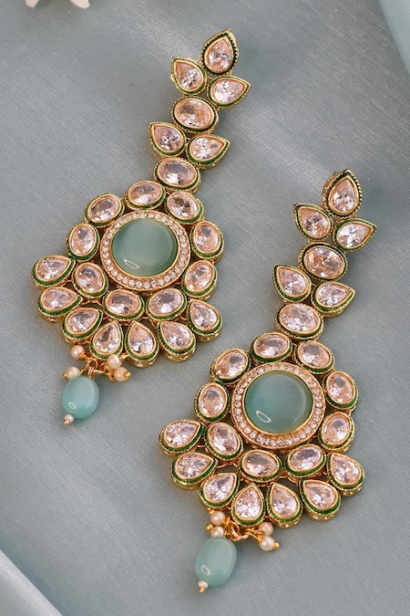 Buy_Swabhimann_Blue Diamonds, Stones Kundan Embellished Earrings_Online_at_Aza_Fashions