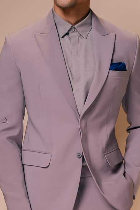 Tisa - Men_Grey Tuxedo And Trousers- Viscose Polyester Plain Peak Shawl Lapel Collar Set_Online_at_Aza_Fashions