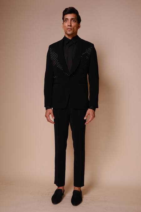 Tisa - Men_Black Tuxedo And Trousers- Viscose Polyester Embroidery Cutdana Set_Online_at_Aza_Fashions