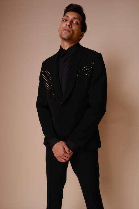 Buy_Tisa - Men_Black Tuxedo And Trousers- Viscose Polyester Embroidery Cutdana Set_Online_at_Aza_Fashions