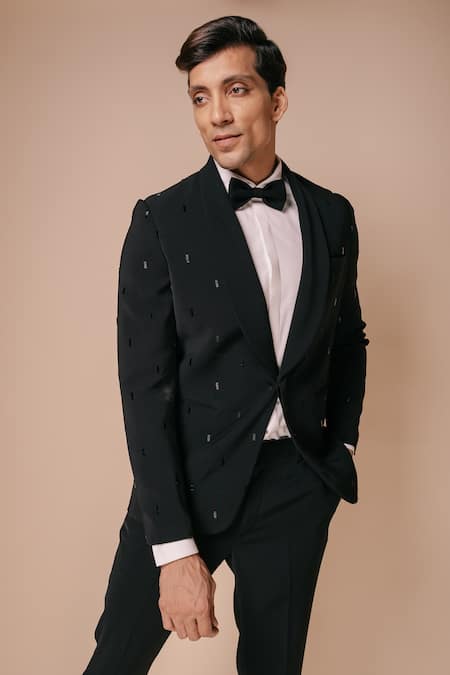 Tisa - Men_Black Tuxedo And Trousers- Viscose Polyester Embroidery Cutdana Set_Online_at_Aza_Fashions