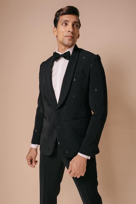 Buy_Tisa - Men_Black Tuxedo And Trousers- Viscose Polyester Embroidery Cutdana Set_Online_at_Aza_Fashions