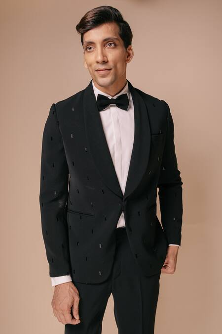 Shop_Tisa - Men_Black Tuxedo And Trousers- Viscose Polyester Embroidery Cutdana Set_Online_at_Aza_Fashions