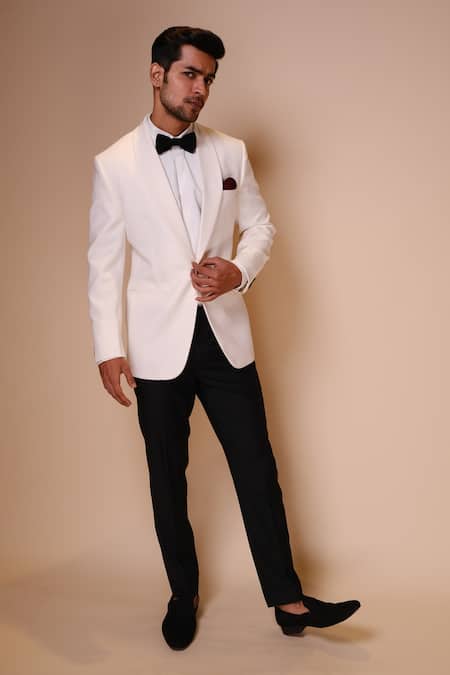 Buy_Tisa - Men_Black Tuxedo- Viscose Polyester Trousers And Shirt Terry Rayon Shawl Collar Set_Online_at_Aza_Fashions