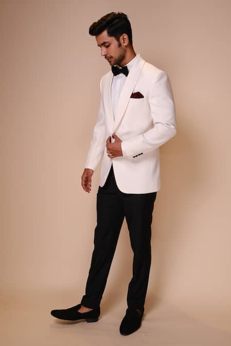 Shop_Tisa - Men_Black Tuxedo- Viscose Polyester Trousers And Shirt Terry Rayon Shawl Collar Set_Online_at_Aza_Fashions