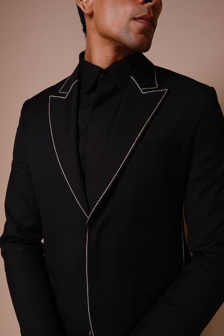 Buy_Tisa - Men_Black Terry Rayon Embroidery Stitchline Tuxedo Set_Online_at_Aza_Fashions